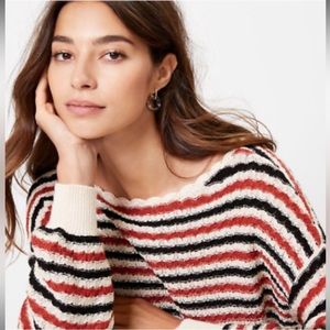 LOFT Women's Textured Striped Boatneck Slouchy Sweater, BOSSA NOVA RED